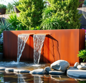 Colorbond Water Feature corten steel water feature, corten steel waterfall, corten steel water ...