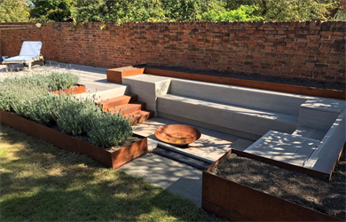 Rustic style corten steel garden edging for holiday village